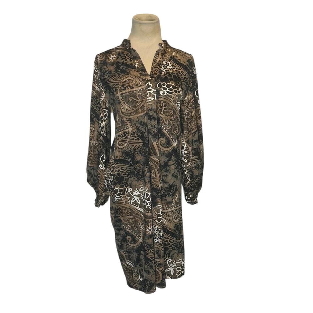 NY Collection brown floral long sleeves shirt dress size Small